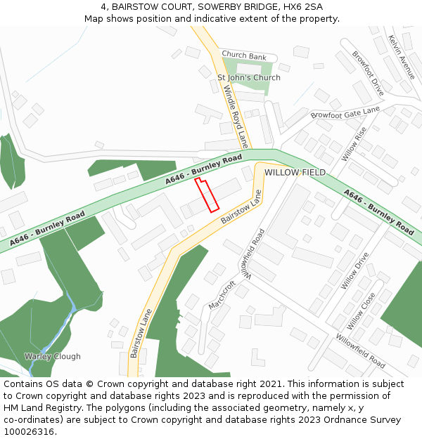 4, BAIRSTOW COURT, SOWERBY BRIDGE, HX6 2SA: Location map and indicative extent of plot