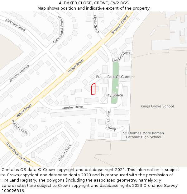 4, BAKER CLOSE, CREWE, CW2 8GS: Location map and indicative extent of plot