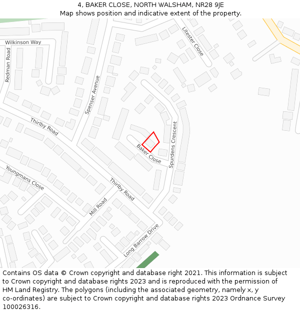 4, BAKER CLOSE, NORTH WALSHAM, NR28 9JE: Location map and indicative extent of plot