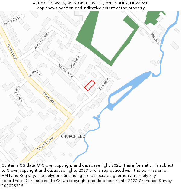 4, BAKERS WALK, WESTON TURVILLE, AYLESBURY, HP22 5YP: Location map and indicative extent of plot