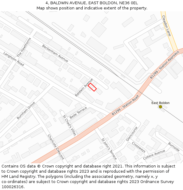 4, BALDWIN AVENUE, EAST BOLDON, NE36 0EL: Location map and indicative extent of plot
