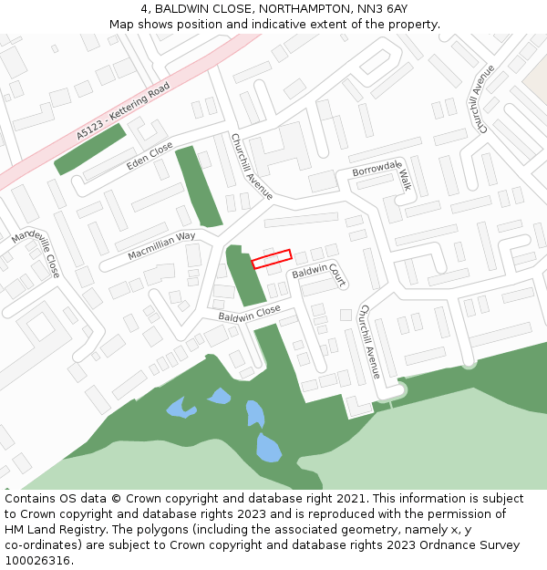 4, BALDWIN CLOSE, NORTHAMPTON, NN3 6AY: Location map and indicative extent of plot
