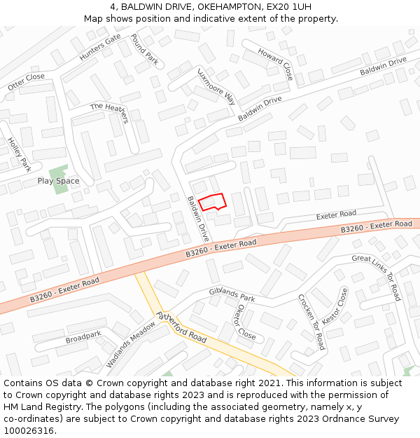 4, BALDWIN DRIVE, OKEHAMPTON, EX20 1UH: Location map and indicative extent of plot
