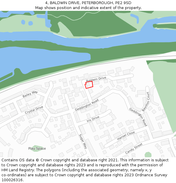 4, BALDWIN DRIVE, PETERBOROUGH, PE2 9SD: Location map and indicative extent of plot