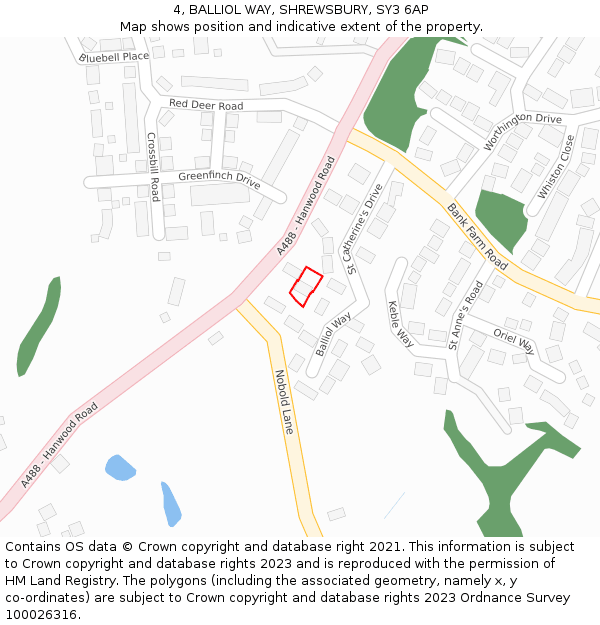 4, BALLIOL WAY, SHREWSBURY, SY3 6AP: Location map and indicative extent of plot