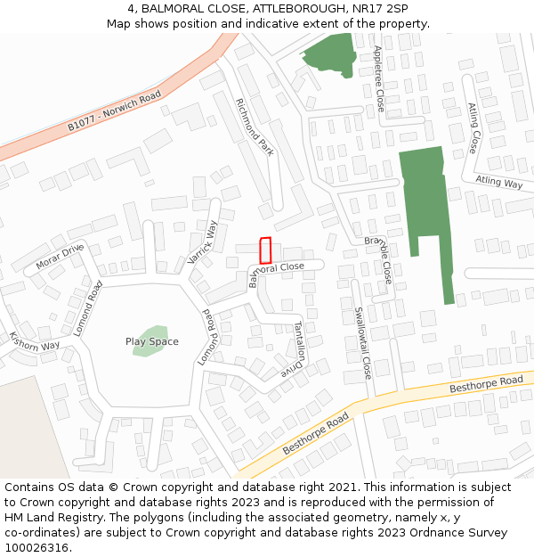 4, BALMORAL CLOSE, ATTLEBOROUGH, NR17 2SP: Location map and indicative extent of plot