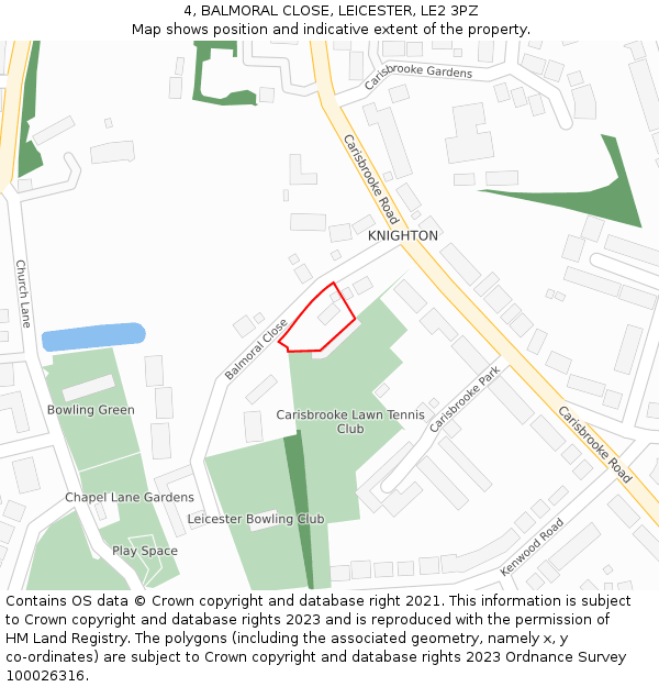 4, BALMORAL CLOSE, LEICESTER, LE2 3PZ: Location map and indicative extent of plot