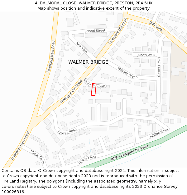 4, BALMORAL CLOSE, WALMER BRIDGE, PRESTON, PR4 5HX: Location map and indicative extent of plot