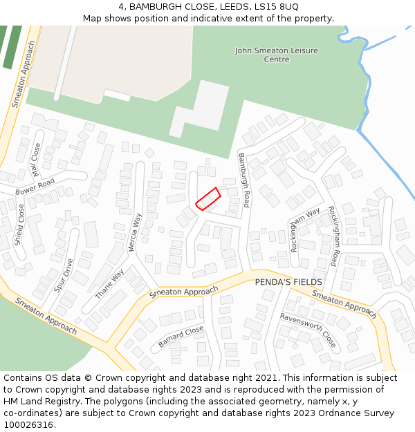 4, BAMBURGH CLOSE, LEEDS, LS15 8UQ: Location map and indicative extent of plot