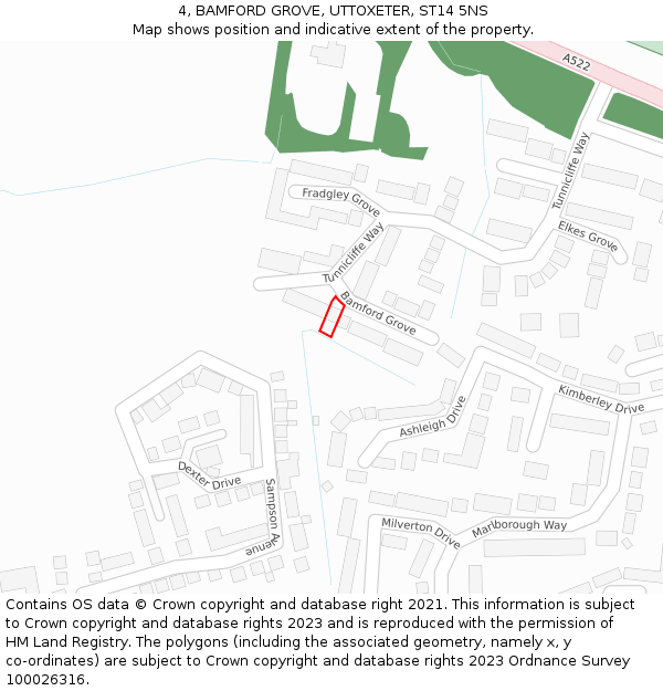 4, BAMFORD GROVE, UTTOXETER, ST14 5NS: Location map and indicative extent of plot