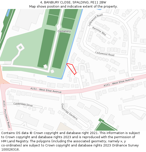 4, BANBURY CLOSE, SPALDING, PE11 2BW: Location map and indicative extent of plot