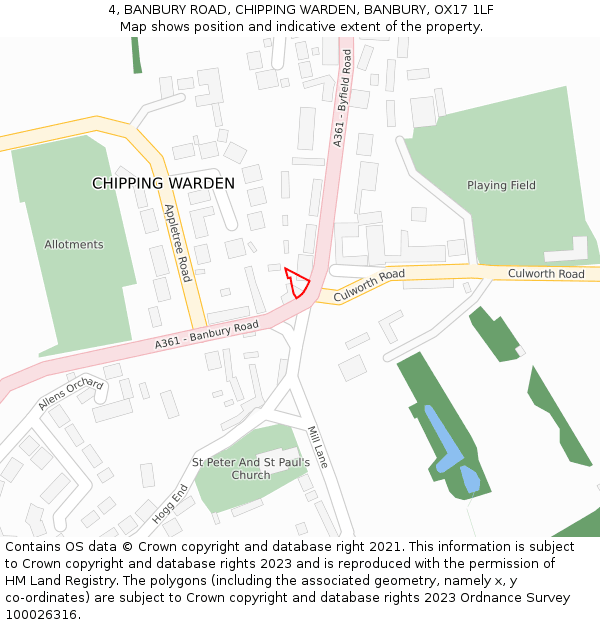 4, BANBURY ROAD, CHIPPING WARDEN, BANBURY, OX17 1LF: Location map and indicative extent of plot