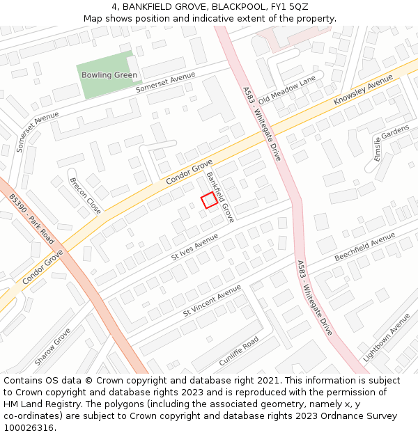 4, BANKFIELD GROVE, BLACKPOOL, FY1 5QZ: Location map and indicative extent of plot