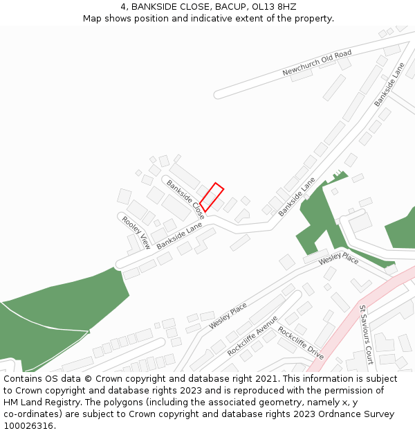 4, BANKSIDE CLOSE, BACUP, OL13 8HZ: Location map and indicative extent of plot