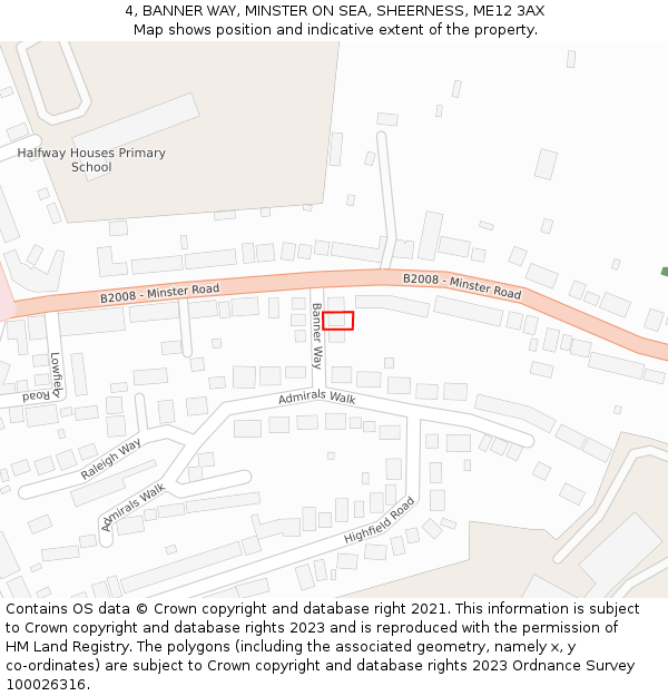 4, BANNER WAY, MINSTER ON SEA, SHEERNESS, ME12 3AX: Location map and indicative extent of plot