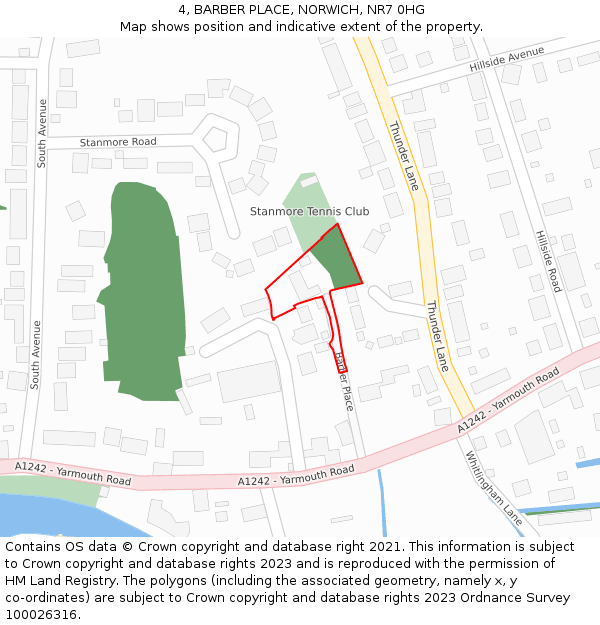 4, BARBER PLACE, NORWICH, NR7 0HG: Location map and indicative extent of plot