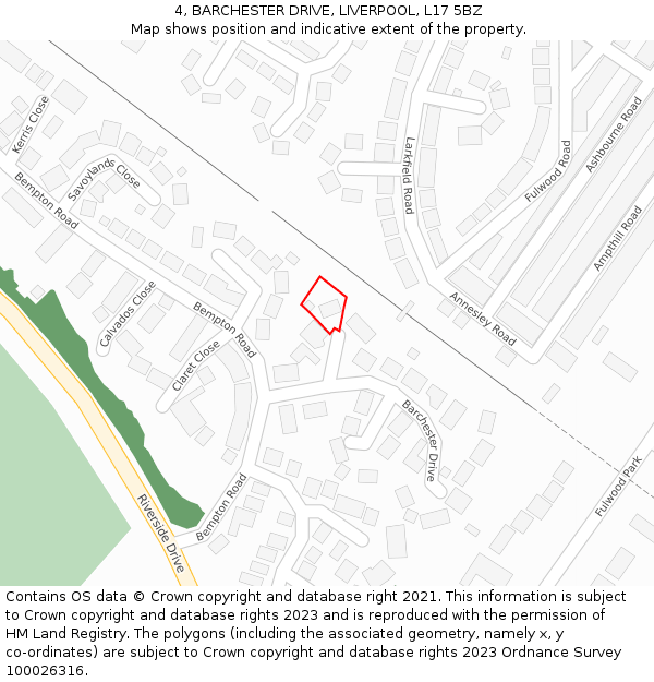 4, BARCHESTER DRIVE, LIVERPOOL, L17 5BZ: Location map and indicative extent of plot