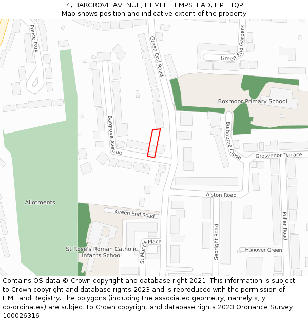 4, BARGROVE AVENUE, HEMEL HEMPSTEAD, HP1 1QP: Location map and indicative extent of plot