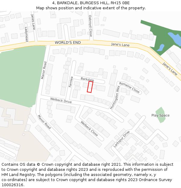 4, BARKDALE, BURGESS HILL, RH15 0BE: Location map and indicative extent of plot