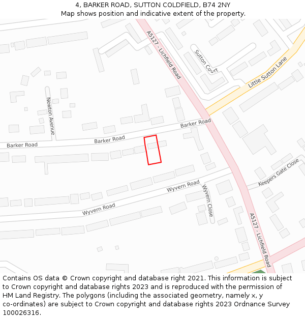 4, BARKER ROAD, SUTTON COLDFIELD, B74 2NY: Location map and indicative extent of plot
