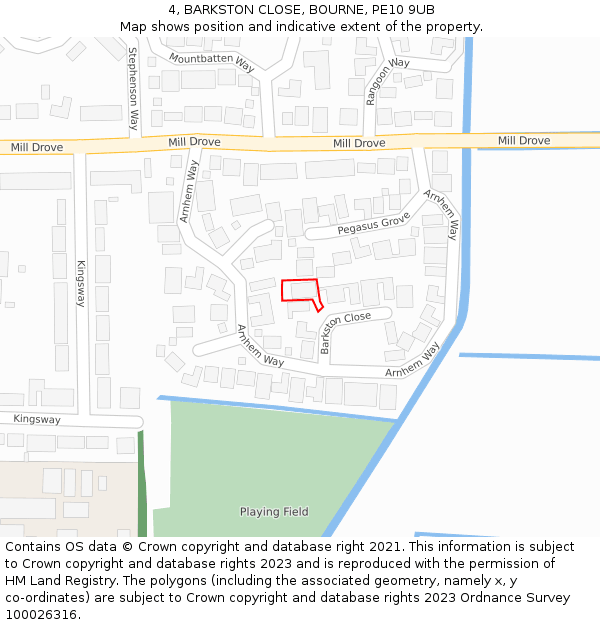 4, BARKSTON CLOSE, BOURNE, PE10 9UB: Location map and indicative extent of plot