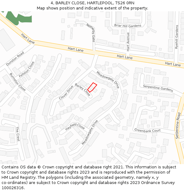 4, BARLEY CLOSE, HARTLEPOOL, TS26 0RN: Location map and indicative extent of plot