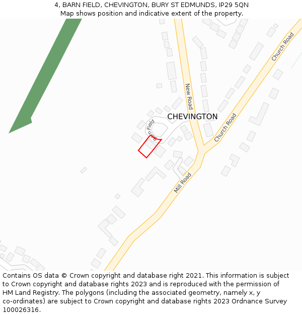 4, BARN FIELD, CHEVINGTON, BURY ST EDMUNDS, IP29 5QN: Location map and indicative extent of plot