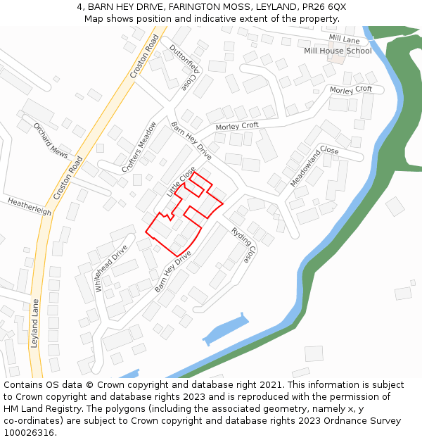 4, BARN HEY DRIVE, FARINGTON MOSS, LEYLAND, PR26 6QX: Location map and indicative extent of plot