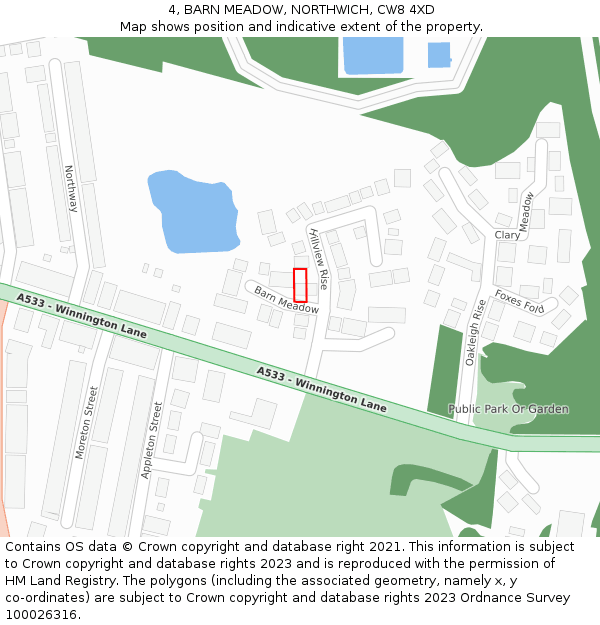 4, BARN MEADOW, NORTHWICH, CW8 4XD: Location map and indicative extent of plot