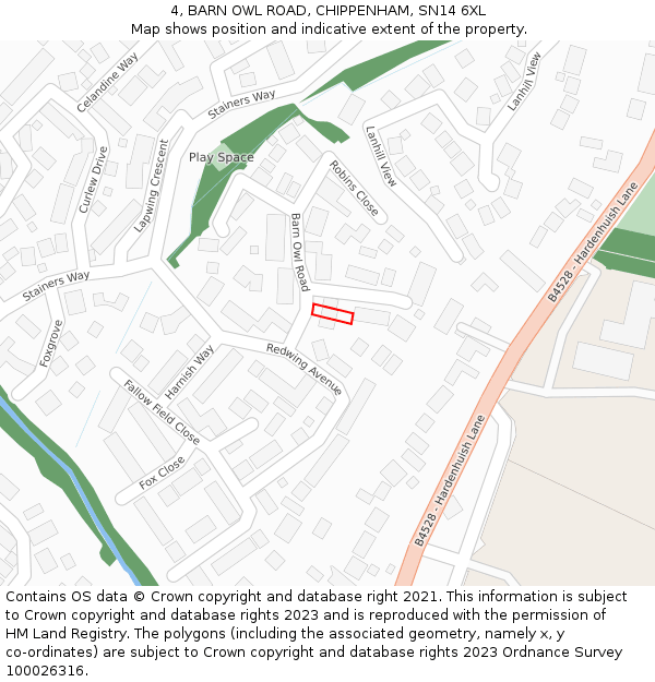 4, BARN OWL ROAD, CHIPPENHAM, SN14 6XL: Location map and indicative extent of plot
