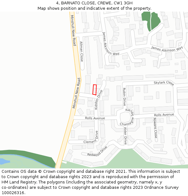 4, BARNATO CLOSE, CREWE, CW1 3GH: Location map and indicative extent of plot