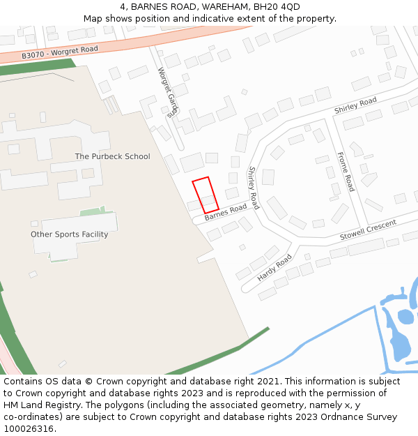 4, BARNES ROAD, WAREHAM, BH20 4QD: Location map and indicative extent of plot