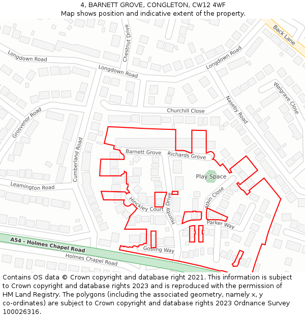 4, BARNETT GROVE, CONGLETON, CW12 4WF: Location map and indicative extent of plot