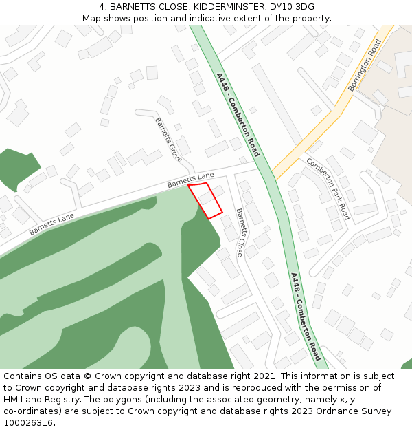 4, BARNETTS CLOSE, KIDDERMINSTER, DY10 3DG: Location map and indicative extent of plot