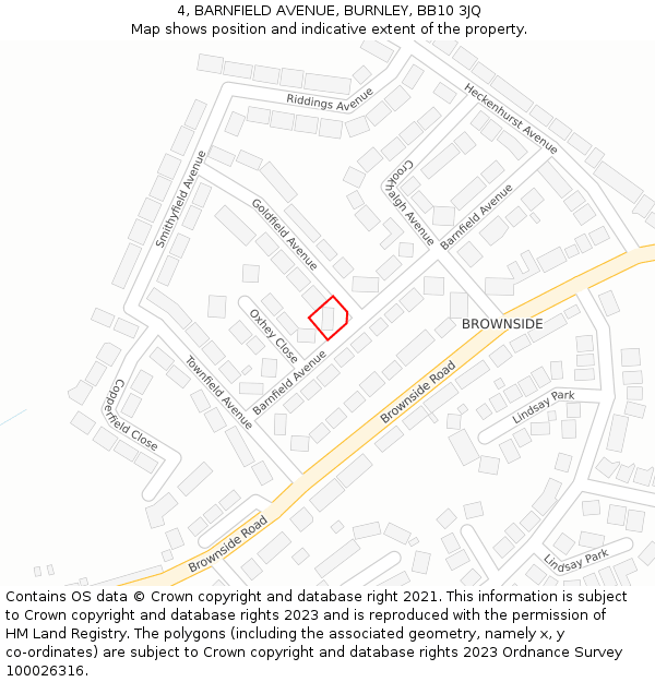 4, BARNFIELD AVENUE, BURNLEY, BB10 3JQ: Location map and indicative extent of plot