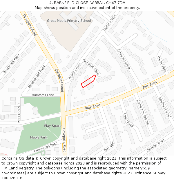 4, BARNFIELD CLOSE, WIRRAL, CH47 7DA: Location map and indicative extent of plot