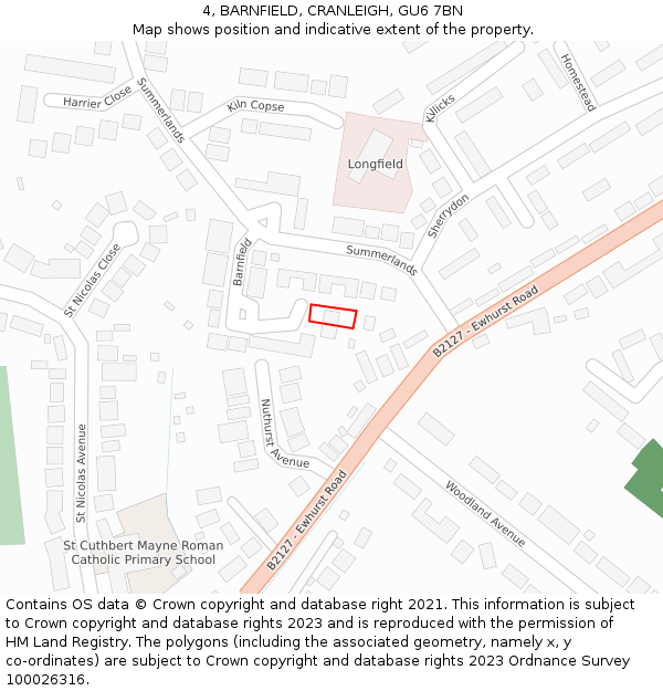 4, BARNFIELD, CRANLEIGH, GU6 7BN: Location map and indicative extent of plot