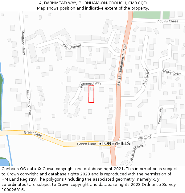 4, BARNMEAD WAY, BURNHAM-ON-CROUCH, CM0 8QD: Location map and indicative extent of plot
