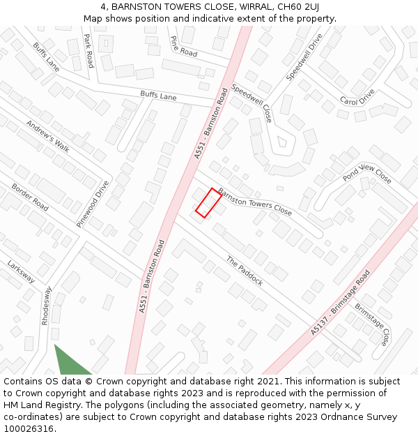 4, BARNSTON TOWERS CLOSE, WIRRAL, CH60 2UJ: Location map and indicative extent of plot