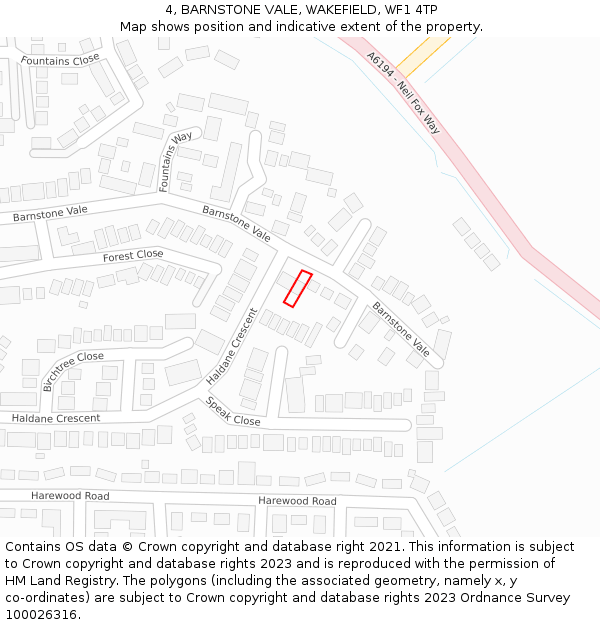 4, BARNSTONE VALE, WAKEFIELD, WF1 4TP: Location map and indicative extent of plot