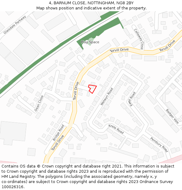 4, BARNUM CLOSE, NOTTINGHAM, NG8 2BY: Location map and indicative extent of plot