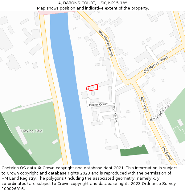 4, BARONS COURT, USK, NP15 1AY: Location map and indicative extent of plot