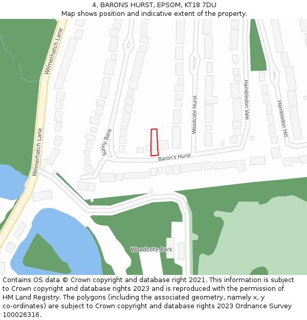 4, BARONS HURST, EPSOM, KT18 7DU: Location map and indicative extent of plot