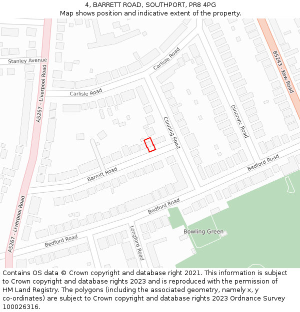 4, BARRETT ROAD, SOUTHPORT, PR8 4PG: Location map and indicative extent of plot