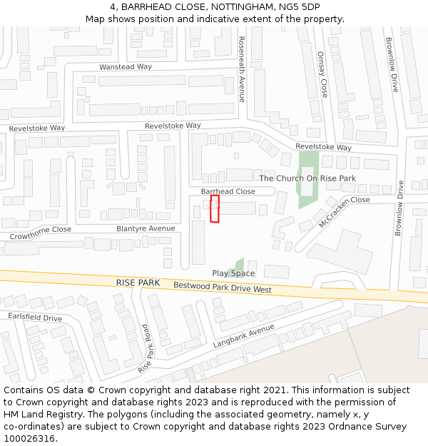 4, BARRHEAD CLOSE, NOTTINGHAM, NG5 5DP: Location map and indicative extent of plot