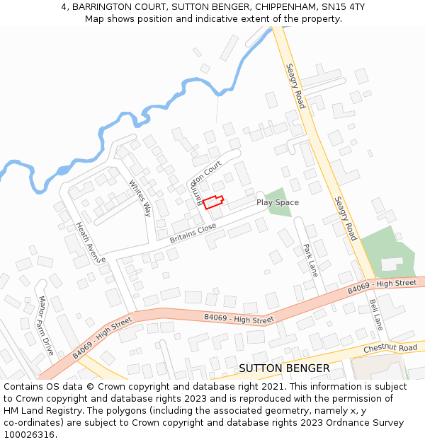 4, BARRINGTON COURT, SUTTON BENGER, CHIPPENHAM, SN15 4TY: Location map and indicative extent of plot