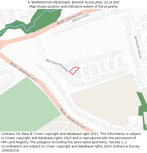 4, BARRINGTON MEADOWS, BISHOP AUCKLAND, DL14 6NT: Location map and indicative extent of plot