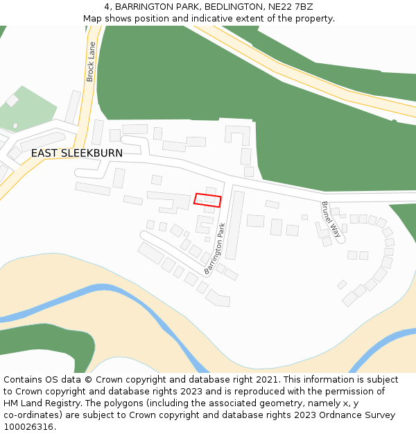 4, BARRINGTON PARK, BEDLINGTON, NE22 7BZ: Location map and indicative extent of plot