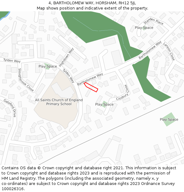 4, BARTHOLOMEW WAY, HORSHAM, RH12 5JL: Location map and indicative extent of plot