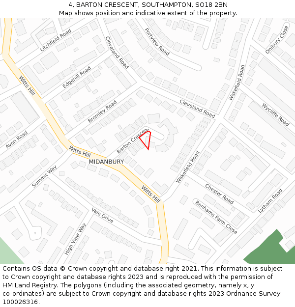 4, BARTON CRESCENT, SOUTHAMPTON, SO18 2BN: Location map and indicative extent of plot